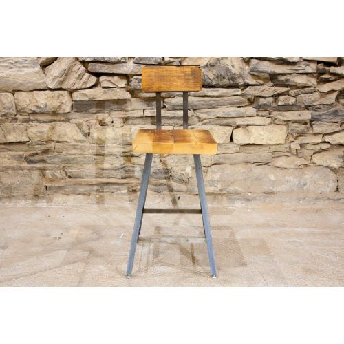  The Strong Oaks Wood Shop The Brewster Bar Stool | Reclaimed Wood | Hand Made | Industrial Base | Back Rest | Free Shipping