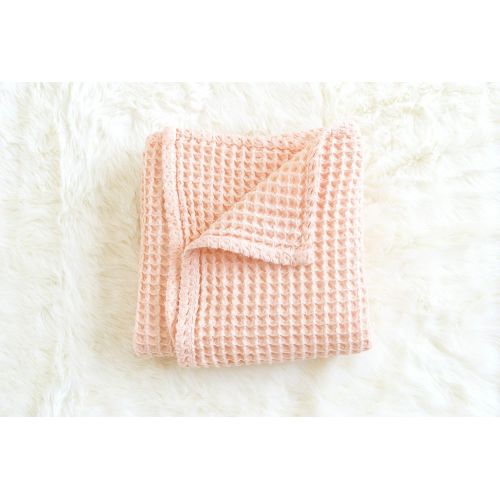  The Sugar House Cloud Blanket in Pale Peach - Made from Soft and Lofty Waffle Gauze - 100% Cotton - 36 x 40 - Baby Girl Gift