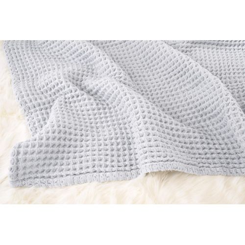  The Sugar House Cloud Blanket in Pale Blue (A Very Light Cool Grey Color) - Made from Soft and Lofty Waffle Gauze -...