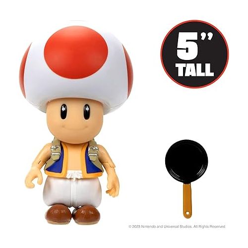  THE SUPER MARIO BROS. MOVIE - 5 Inch Action Figures Series 1 - Toad Figure with Frying Pan Accessory