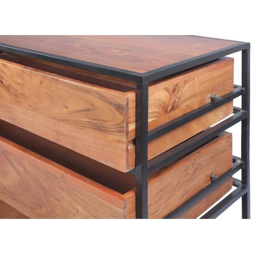  The Urban Port UPT-183800 Spacious Three Drawer Acacia Wood Chest with Iron Framework, Brown and Black