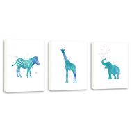 Kularoux Giraffe Art, Zebra Painting, Baby Elephant Art, Nursery Wall Art, Set of Three Limited Edition Gallery Wrapped Canvases