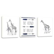 Kularoux Be Kind Be Brave, Navy Blue And Gray, Giraffe Wall Art, Art For Children, Set of Three Limited Edition Gallery Wrapped Canvases
