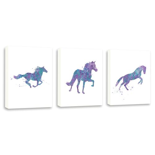  Kularoux Watercolor Horse, Running Horse Painting, Girls Wall Art, Horse Art, Set Of Three Limited Edition Gallery Wrapped Canvases