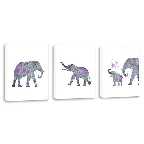  Kularoux Childrens Wall Art, Elephant Art, Watercolor Painting, Watercolor Elephant, Set of Three Limited Edition Gallery Wrapped Canvases