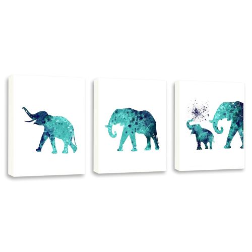  Kularoux Elephant Wall Art, Watercolor Elephant, Watercolor Wall Art, Contemporary Painting, Set of Three Limited Edition Gallery Wrapped Canvases