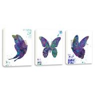 Kularoux Watercolor Butterfly Painting, Butterfly Art, Girls Wall Art, Art For Children, Set of Three Limited Edition Gallery Wrapped Canvases