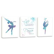 Kularoux Dance Studio Art, Ballerina Art, Ballet, Girls Wall Art, Wall Art For Children, Set Of Three Limited Edition Gallery Wrapped Canvases