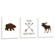 Kularoux Boys Room Art, Woodland Animals, Moose Art, Bear Painting, You Are Our Greatest Adventure, Set Of Three Limited Edition Gallery Wrapped Canvases