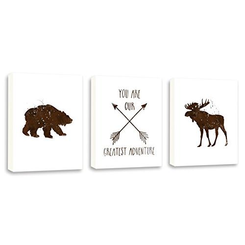  Kularoux Boys Room Art, Woodland Animals, Moose Art, Bear Painting, You Are Our Greatest Adventure, Set Of Three Limited Edition Gallery Wrapped Canvases