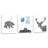 Kularoux You Are Our Greatest Adventure, Boys Wall Art, Moose Art, Bear Art, Set Of Three Limited Edition Gallery Wrapped Canvases