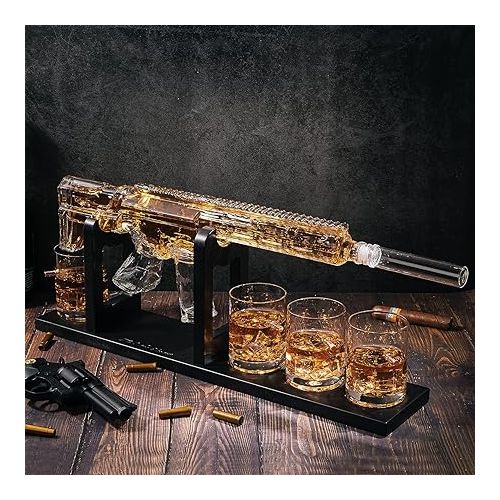  Whiskey Decanter Set - AR Limited Edition, Silencer Stopper - 800 ml & 4 12oz Bullet Glasses - Unique Gift - Drinking Party Accessory, Handmade Gun Liquor Decanter, Tik Tok Gun Decanter Mens Birthday