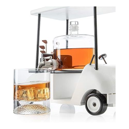  Golf Decanter Whiskey Decanter and 2 Whiskey Glasses - The Wine Savant, Golf Gifts for Both Men & Women, Golf Accessories, Golfer Gifts, Based on A Replica Golf Cart (850ml Decanter - 8 Ounce Glasses)