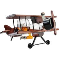 Whiskey & Wine Decanter Airplane Set and Glasses Antique Wood Airplane - The Wine Savant Whiskey Gift Set and 2 Airplane Glasses, Pilot Gift Moving Parts- Alcohol Related Gift, BAR DECOR Large 21