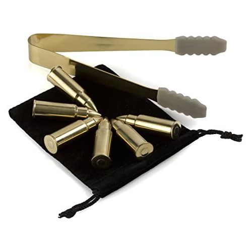  [아마존베스트]Gold Bullet Whiskey Chillers Stones - 1.75in Whiskey Rocks By The Wine Savant Set of 6 - Stainless Steel Bullet Shaped Ice Cubes, Gift Box Come, Tongs and Storage Bag, Whiskey or S