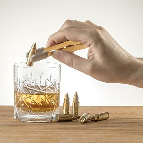  [아마존베스트]Gold Bullet Whiskey Chillers Stones - 1.75in Whiskey Rocks By The Wine Savant Set of 6 - Stainless Steel Bullet Shaped Ice Cubes, Gift Box Come, Tongs and Storage Bag, Whiskey or S