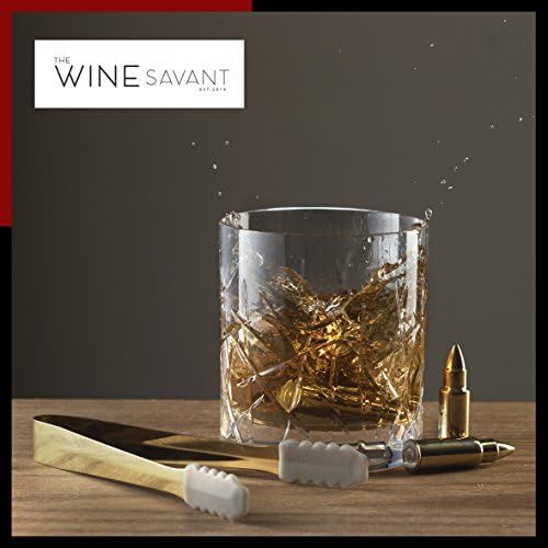  [아마존베스트]Gold Bullet Whiskey Chillers Stones - 1.75in Whiskey Rocks By The Wine Savant Set of 6 - Stainless Steel Bullet Shaped Ice Cubes, Gift Box Come, Tongs and Storage Bag, Whiskey or S