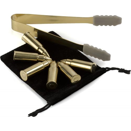  [아마존베스트]Gold Bullet Whiskey Chillers Stones - 1.75in Whiskey Rocks By The Wine Savant Set of 6 - Stainless Steel Bullet Shaped Ice Cubes, Gift Box Come, Tongs and Storage Bag, Whiskey or S