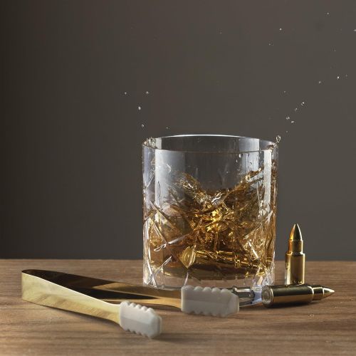  [아마존베스트]Gold Bullet Whiskey Chillers Stones - 1.75in Whiskey Rocks By The Wine Savant Set of 6 - Stainless Steel Bullet Shaped Ice Cubes, Gift Box Come, Tongs and Storage Bag, Whiskey or S