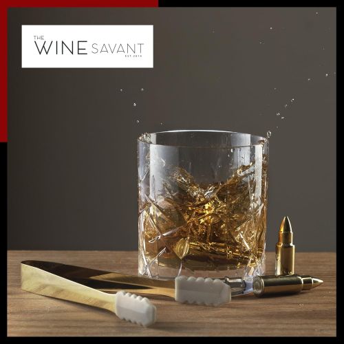  [아마존베스트]Gold Bullet Whiskey Chillers Stones - 1.75in Whiskey Rocks By The Wine Savant Set of 6 - Stainless Steel Bullet Shaped Ice Cubes, Gift Box Come, Tongs and Storage Bag, Whiskey or S