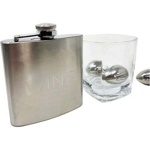  [아마존베스트]The Wine Savant Whiskey Football Stones Gift Set for Men - 1 Whiskey Flask, 2 Whiskey Glasses, 9 Stainless Steel Whiskey Footballs, 2 Coasters, Special Tongs & Freezer Pouch in Pinewood Box