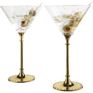 [아마존베스트]GoldRhinestone DIAMOND Studded Martini Glasses Set of 2 10 Ouncesby The Wine Savant, 10 Inches Tall Sparkling Martini and Wine Wedding Glasses, Elegant Crystal Wine Glassware