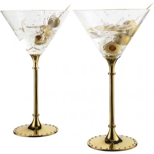  [아마존베스트]GoldRhinestone DIAMOND Studded Martini Glasses Set of 2 10 Ouncesby The Wine Savant, 10 Inches Tall Sparkling Martini and Wine Wedding Glasses, Elegant Crystal Wine Glassware