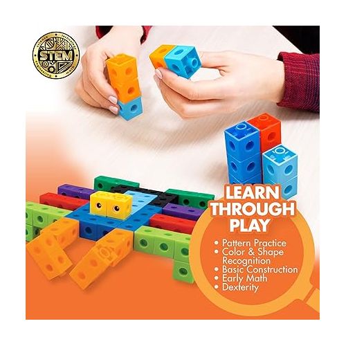  STEM Cubes, Build, Learn & Create with 100+ Math Cubes Manipulatives, 4-in-1 Educational Games, Math Cubes for Kids Ages 4-8, Awesome Learn Through Play Toys