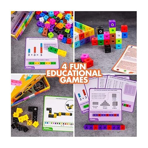  STEM Cubes, Build, Learn & Create with 100+ Math Cubes Manipulatives, 4-in-1 Educational Games, Math Cubes for Kids Ages 4-8, Awesome Learn Through Play Toys