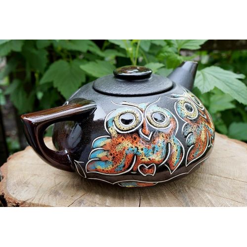  The ceramic teapot is made of high-quality potter Handmade ceramic teapot, Owl gifts, House warming gift, Pottery teapot, Kitchen gifts, 33.8 oz, Gifts for mom: Kitchen & Dining