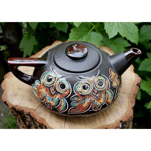  The ceramic teapot is made of high-quality potter Handmade ceramic teapot, Owl gifts, House warming gift, Pottery teapot, Kitchen gifts, 33.8 oz, Gifts for mom: Kitchen & Dining