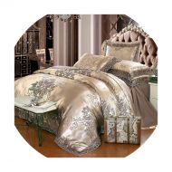 The fairy Luxury Jacquard Bedding Set King Queen Size 4/6Pcs Bed Linen Silk Cotton Duvet Cover Lace Satin Bed Sheet Set Pillowcases,A,King Size 4Pcs