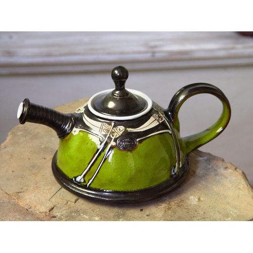  The teapot is wheel thrown on a pottery wheel, th Wheel Thrown Green Pottery Teapot - Impressive Gift - Ceramic Tea Pot - Unique Artistic Pottery - Gift Idea Teapot - Handmade Family Gift: Kitchen & Dining