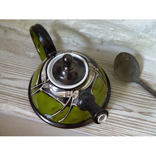  The teapot is wheel thrown on a pottery wheel, th Wheel Thrown Green Pottery Teapot - Impressive Gift - Ceramic Tea Pot - Unique Artistic Pottery - Gift Idea Teapot - Handmade Family Gift: Kitchen & Dining