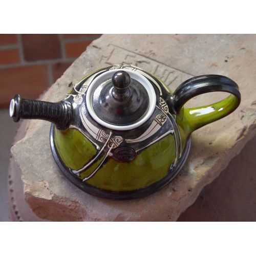  The teapot is wheel thrown on a pottery wheel, th Wheel Thrown Green Pottery Teapot - Impressive Gift - Ceramic Tea Pot - Unique Artistic Pottery - Gift Idea Teapot - Handmade Family Gift: Kitchen & Dining