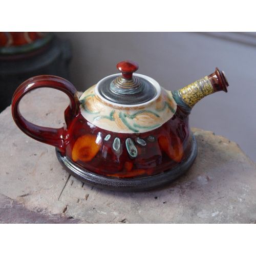  The teapot is wheel thrown on a pottery wheel, th Wheel Thrown Anniversary Gift Teapot - Wedding Gift - Pottery Tea Pot - Ceramic Tea Kettle - Gift Idea Teapot - Handmade Family Gifts: Kitchen & Dining