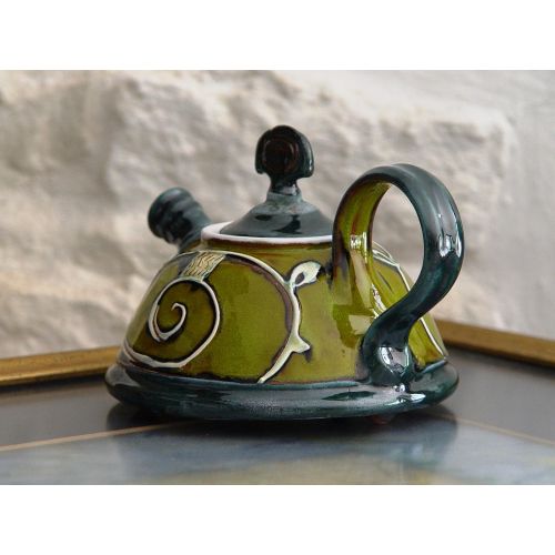  The teapot is wheel thrown on a pottery wheel, th Handmade Ceramic Teapot, Small Pottery Tea or Coffee Pot, Green and Blue Ceramic Pot, Pottery Gift, Wheel Thrown Pottery, Danko Handmade: Kitchen & Dining