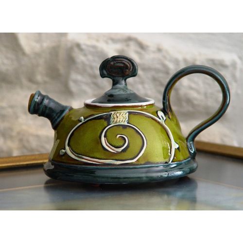  The teapot is wheel thrown on a pottery wheel, th Handmade Ceramic Teapot, Small Pottery Tea or Coffee Pot, Green and Blue Ceramic Pot, Pottery Gift, Wheel Thrown Pottery, Danko Handmade: Kitchen & Dining