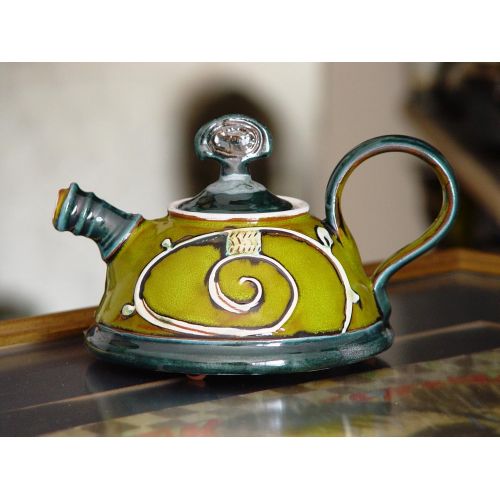  The teapot is wheel thrown on a pottery wheel, th Handmade Ceramic Teapot, Small Pottery Tea or Coffee Pot, Green and Blue Ceramic Pot, Pottery Gift, Wheel Thrown Pottery, Danko Handmade: Kitchen & Dining