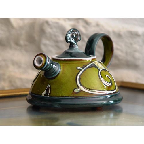  The teapot is wheel thrown on a pottery wheel, th Handmade Ceramic Teapot, Small Pottery Tea or Coffee Pot, Green and Blue Ceramic Pot, Pottery Gift, Wheel Thrown Pottery, Danko Handmade: Kitchen & Dining