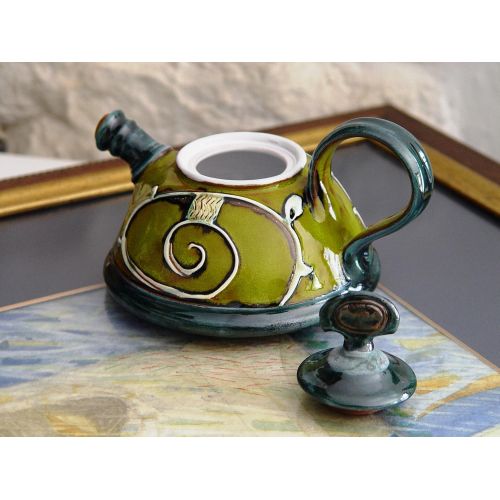  The teapot is wheel thrown on a pottery wheel, th Handmade Ceramic Teapot, Small Pottery Tea or Coffee Pot, Green and Blue Ceramic Pot, Pottery Gift, Wheel Thrown Pottery, Danko Handmade: Kitchen & Dining