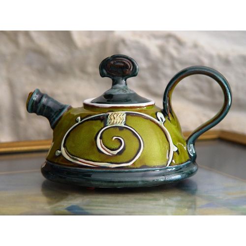  The teapot is wheel thrown on a pottery wheel, th Handmade Ceramic Teapot, Small Pottery Tea or Coffee Pot, Green and Blue Ceramic Pot, Pottery Gift, Wheel Thrown Pottery, Danko Handmade: Kitchen & Dining