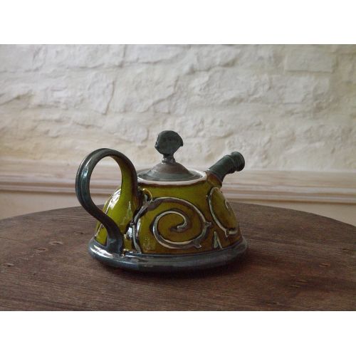  The teapot is wheel thrown on a pottery wheel, th Green Ceramic Teapot. Artistic Pottery Teapot. Handmade Tea Pot: Kitchen & Dining