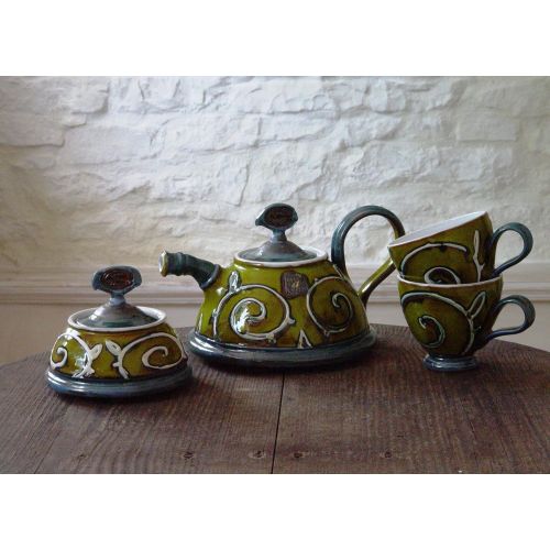  The teapot is wheel thrown on a pottery wheel, th Green Ceramic Teapot. Artistic Pottery Teapot. Handmade Tea Pot: Kitchen & Dining