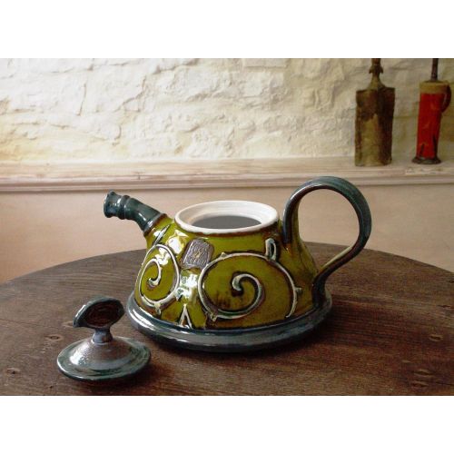  The teapot is wheel thrown on a pottery wheel, th Green Ceramic Teapot. Artistic Pottery Teapot. Handmade Tea Pot: Kitchen & Dining