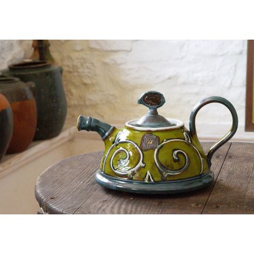  The teapot is wheel thrown on a pottery wheel, th Green Ceramic Teapot. Artistic Pottery Teapot. Handmade Tea Pot: Kitchen & Dining