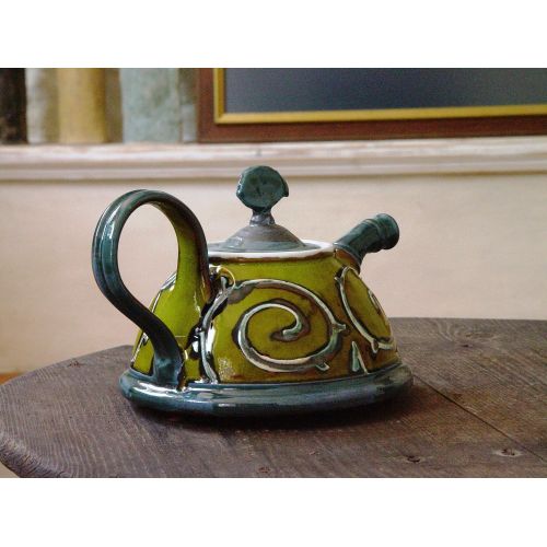  The teapot is wheel thrown on a pottery wheel, th Green Ceramic Teapot. Artistic Pottery Teapot. Handmade Tea Pot: Kitchen & Dining