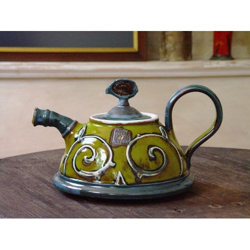  The teapot is wheel thrown on a pottery wheel, th Green Ceramic Teapot. Artistic Pottery Teapot. Handmade Tea Pot: Kitchen & Dining