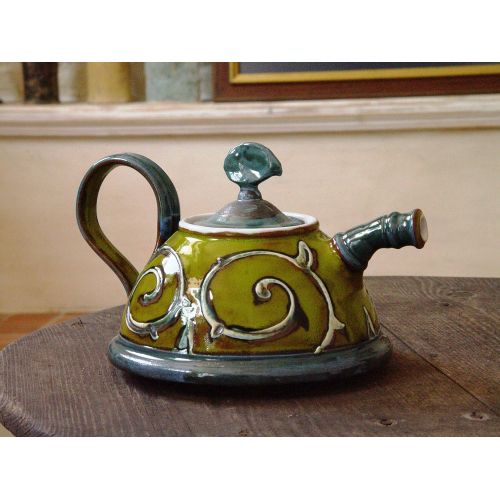  The teapot is wheel thrown on a pottery wheel, th Green Ceramic Teapot. Artistic Pottery Teapot. Handmade Tea Pot: Kitchen & Dining