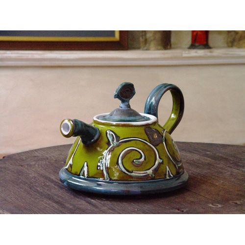  The teapot is wheel thrown on a pottery wheel, th Green Ceramic Teapot. Artistic Pottery Teapot. Handmade Tea Pot: Kitchen & Dining